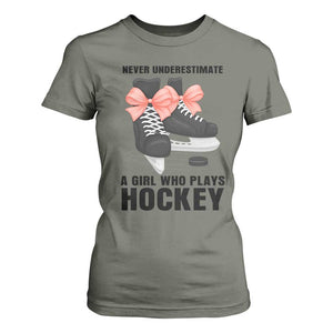 Never Underestimate A Girl Hockey Player Gift Idea T Shirt For Women TS12 Military Green Print Your Wear