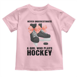 Never Underestimate A Girl Hockey Player Gift Idea Toddler T Shirt TS12 Light Pink Print Your Wear