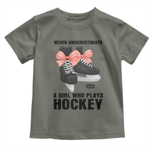 Never Underestimate A Girl Hockey Player Gift Idea Toddler T Shirt TS12 Military Green Print Your Wear