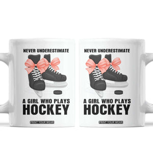 Never Underestimate A Girl Hockey Player Gift Idea Coffee Mug TS12 White Print Your Wear