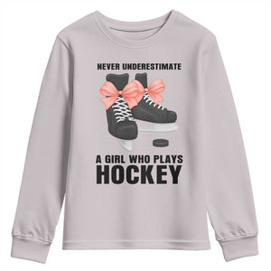 Never Underestimate A Girl Hockey Player Gift Idea Youth Sweatshirt TS12 Ice Gray Print Your Wear