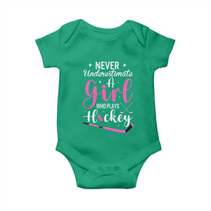 Never Underestimate A Girl Who Plays Hockey Baby Onesie Sports Lover Gift TS12 Irish Green Print Your Wear