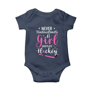 Never Underestimate A Girl Who Plays Hockey Baby Onesie Sports Lover Gift TS12 Navy Print Your Wear