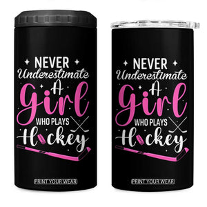 Never Underestimate A Girl Who Plays Hockey 4 in 1 Can Cooler Tumbler Sports Lover Gift TS12 One Size: 16 oz Black Print Your Wear