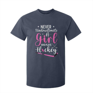Never Underestimate A Girl Who Plays Hockey T Shirt For Kid Sports Lover Gift TS12 Navy Print Your Wear