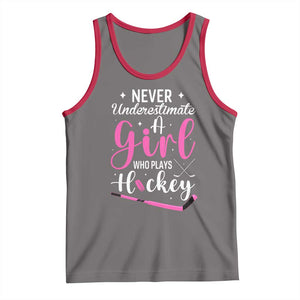 Never Underestimate A Girl Who Plays Hockey Tank Top Sports Lover Gift TS12 Deep Heather Red Print Your Wear