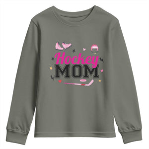 Proud Hockey Mom Youth Sweatshirt Ice Hockey Supporter Gift TS12 Military Green Print Your Wear