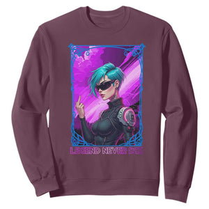 Cyberpunk Girl Legend Never Die Sweatshirt Gaming Aesthetic Gift TS12 Maroon Print Your Wear