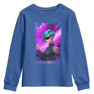 Cyberpunk Girl Legend Never Die Youth Sweatshirt Gaming Aesthetic Gift TS12 Royal Blue Print Your Wear