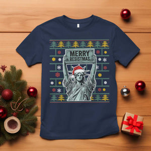 Funny Liberty Statue Ugly Sweater Gift T Shirt Merry Resistmas TS12 Navy Print Your Wear
