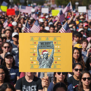 Funny Liberty Statue Ugly Sweater Gift Protest Sign Merry Resistmas TS12 Horizontal 18" × 24" Yellow Print Your Wear