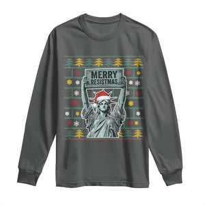 Funny Liberty Statue Ugly Sweater Gift Long Sleeve Shirt Merry Resistmas TS12 Dark Heather Print Your Wear