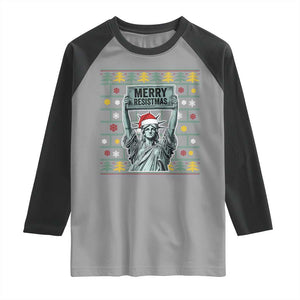 Funny Liberty Statue Ugly Sweater Gift Raglan Shirt Merry Resistmas TS12 Sport Gray Black Print Your Wear