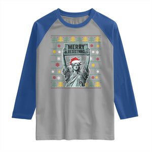 Funny Liberty Statue Ugly Sweater Gift Raglan Shirt Merry Resistmas TS12 Sport Gray Royal Print Your Wear