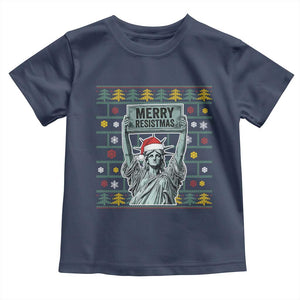 Funny Liberty Statue Ugly Sweater Gift Toddler T Shirt Merry Resistmas TS12 Navy Print Your Wear