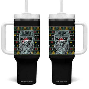 Funny Liberty Statue Ugly Sweater Gift Tumbler With Handle Merry Resistmas TS12 One Size: 40 oz Black Print Your Wear