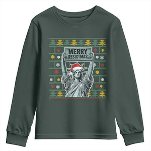 Funny Liberty Statue Ugly Sweater Gift Youth Sweatshirt Merry Resistmas TS12 Dark Forest Green Print Your Wear