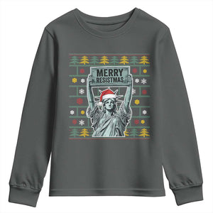 Funny Liberty Statue Ugly Sweater Gift Youth Sweatshirt Merry Resistmas TS12 Dark Heather Print Your Wear