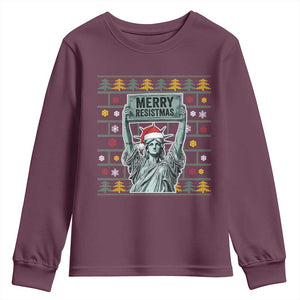 Funny Liberty Statue Ugly Sweater Gift Youth Sweatshirt Merry Resistmas TS12 Maroon Print Your Wear