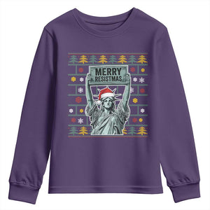 Funny Liberty Statue Ugly Sweater Gift Youth Sweatshirt Merry Resistmas TS12 Purple Print Your Wear