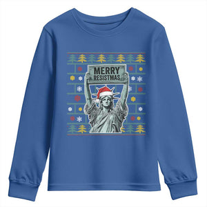 Funny Liberty Statue Ugly Sweater Gift Youth Sweatshirt Merry Resistmas TS12 Royal Blue Print Your Wear