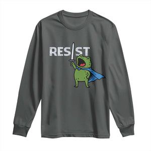 Resist Frog Warrior Long Sleeve Shirt Funny Rebel Meme Gift TS12 Dark Heather Print Your Wear