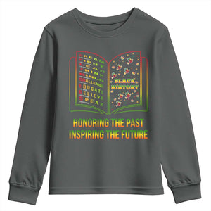 Black History Leaders Book Youth Sweatshirt African American History For Teachers TS12 Dark Heather Print Your Wear