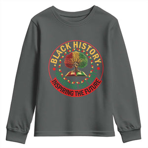 Black History Month Quote Youth Sweatshirt Honoring The Past Inspiring The Future Gift TS12 Dark Heather Print Your Wear