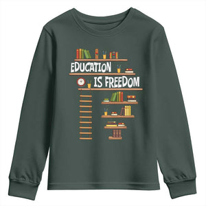 Education Is Freedom Youth Sweatshirt African American History Africa Map Books TS12 Dark Forest Green Print Your Wear