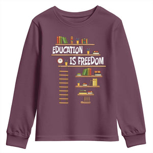 Education Is Freedom Youth Sweatshirt African American History Africa Map Books TS12 Maroon Print Your Wear