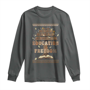 Education Is Freedom Teacher Gift Long Sleeve Shirt Inspirational Africa Map Book Stack TS12 Dark Heather Print Your Wear