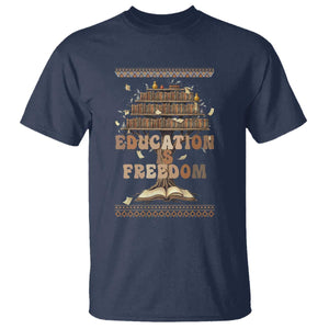 Education Is Freedom Teacher Gift T Shirt Inspirational Africa Map Book Stack TS12 Navy Print Your Wear
