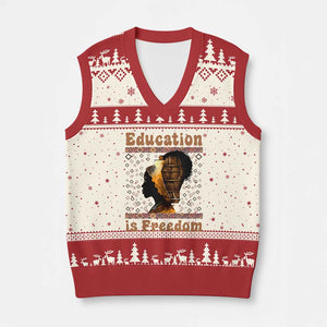 Education Is Freedom V-Neck Knit Sweater Vest Black History Women Teacher Gift TS12 Beige Red Print Your Wear