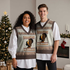 Education Is Freedom V-Neck Knit Sweater Vest Black History Women Teacher Gift TS12 Mocha Mousse Print Your Wear