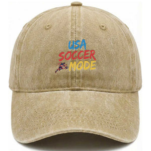 USA Soccer Mode Washed Cotton Baseball Cap United States Team Pride TS12 Washed Cap Universal Fit Khaki Print Your Wear