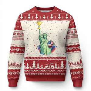 Statue Of Liberty Soccer Cup Ugly Christmas Sweater USA Soccer Lover Gift TS12 Beige Red Print Your Wear