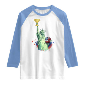 Statue Of Liberty Soccer Cup Raglan Shirt USA Soccer Lover Gift TS12 White Carolina Blue Print Your Wear