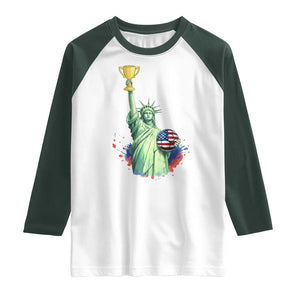 Statue Of Liberty Soccer Cup Raglan Shirt USA Soccer Lover Gift TS12 White Dark Forest Green Print Your Wear