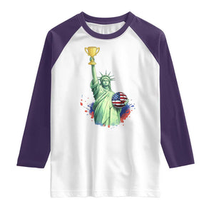 Statue Of Liberty Soccer Cup Raglan Shirt USA Soccer Lover Gift TS12 White Purple Print Your Wear