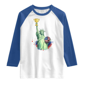 Statue Of Liberty Soccer Cup Raglan Shirt USA Soccer Lover Gift TS12 White Royal Print Your Wear