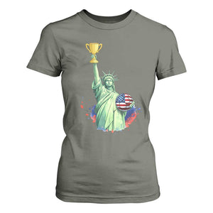 Statue Of Liberty Soccer Cup T Shirt For Women USA Soccer Lover Gift TS12 Military Green Print Your Wear