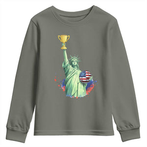 Statue Of Liberty Soccer Cup Youth Sweatshirt USA Soccer Lover Gift TS12 Military Green Print Your Wear
