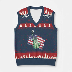 Statue Of Liberty Soccer Lover V-Neck Knit Sweater Vest New Yorker Fan Gift TS12 Navy Red Print Your Wear
