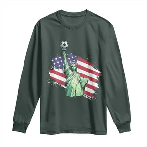 Statue Of Liberty Soccer Lover Long Sleeve Shirt New Yorker Fan Gift TS12 Dark Forest Green Print Your Wear