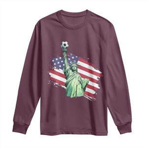 Statue Of Liberty Soccer Lover Long Sleeve Shirt New Yorker Fan Gift TS12 Maroon Print Your Wear