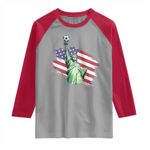Statue Of Liberty Soccer Lover Raglan Shirt New Yorker Fan Gift TS12 Sport Gray Red Print Your Wear