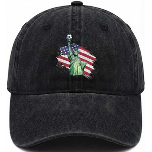 Statue Of Liberty Soccer Lover Washed Cotton Baseball Cap New Yorker Fan Gift TS12 Washed Cap Universal Fit Black Print Your Wear