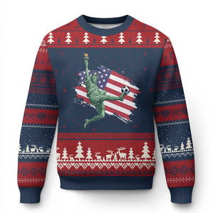 Funny Statue Of Liberty Playing Soccer Ugly Christmas Sweater New Yorker Fan Gift TS12 Navy Red Print Your Wear