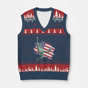 Funny Statue Of Liberty Playing Soccer V-Neck Knit Sweater Vest New Yorker Fan Gift TS12 Navy Red Print Your Wear