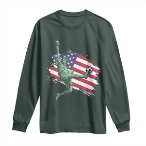 Funny Statue Of Liberty Playing Soccer Long Sleeve Shirt New Yorker Fan Gift TS12 Dark Forest Green Print Your Wear